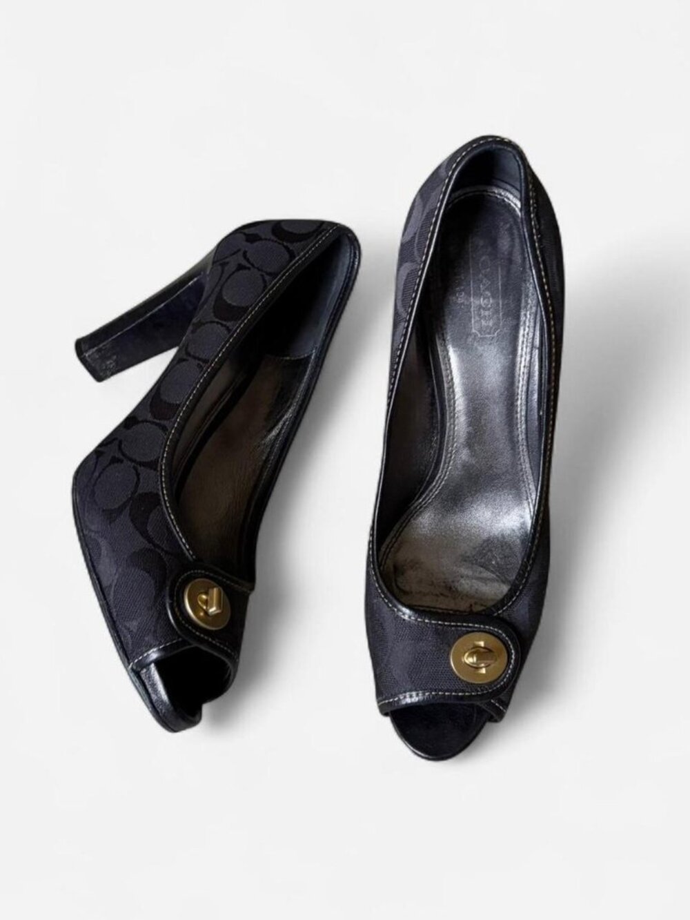 Coach Turnlock Jacquard Peep Toe Block Heels Size 11